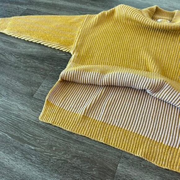 Topshop Mustard Yellow Ribbed Mock Neck Pullover Sweater Size 6 Oversized Knit - Picture 8 of 13